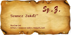 Szencz Zekő névjegykártya